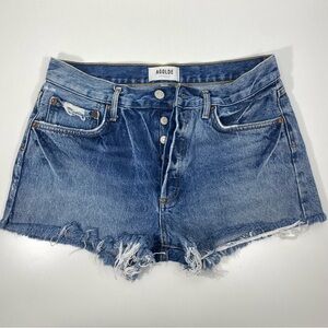 Agolde Parker Button Fly Distressed Stone Washed Denim Cutoffs Jean Shorts 28